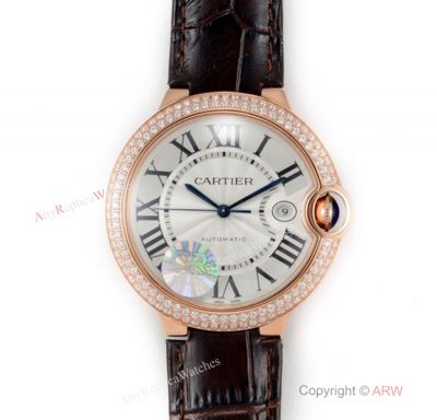 (CR) Swiss Grade 1 Ballon Bleu De Cartier Copy Watch Brown Leather Strap